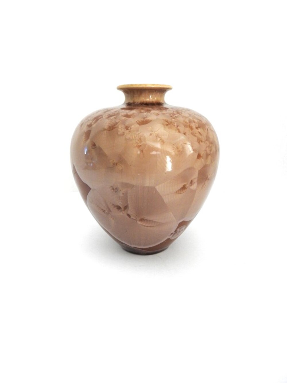 Vintage 90s Studio Crystalline Glaze Tan Brown Bud Vase 5”x6.5” Unsigned